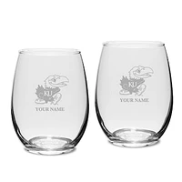 Kansas Jayhawks Personalized 15oz. 2-Piece Stemless Wine Glass Set
