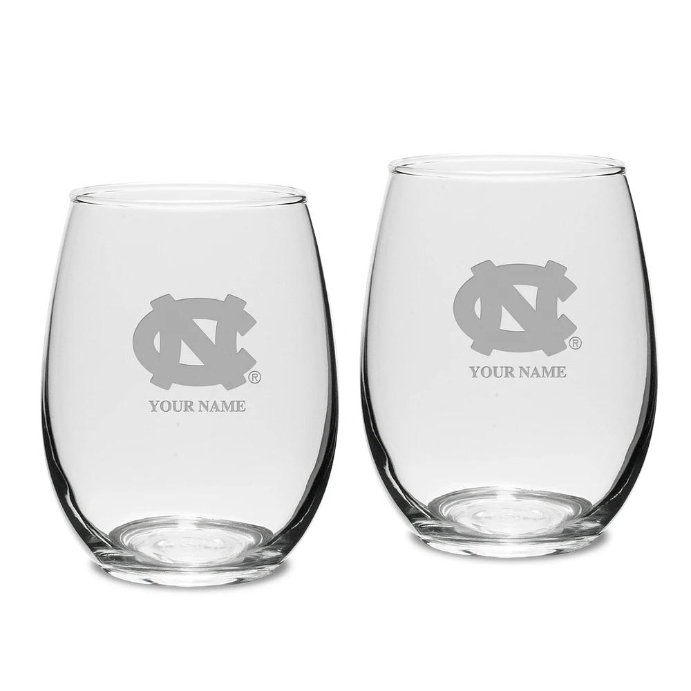 North Carolina Tar Heels Personalized 15oz. 2-Piece Stemless Wine Glass Set