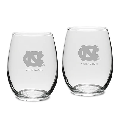 North Carolina Tar Heels Personalized 15oz. 2-Piece Stemless Wine Glass Set