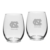 North Carolina Tar Heels Personalized 15oz. 2-Piece Stemless Wine Glass Set