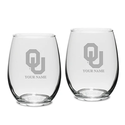 Oklahoma Sooners Personalized 15oz. 2-Piece Stemless Wine Glass Set