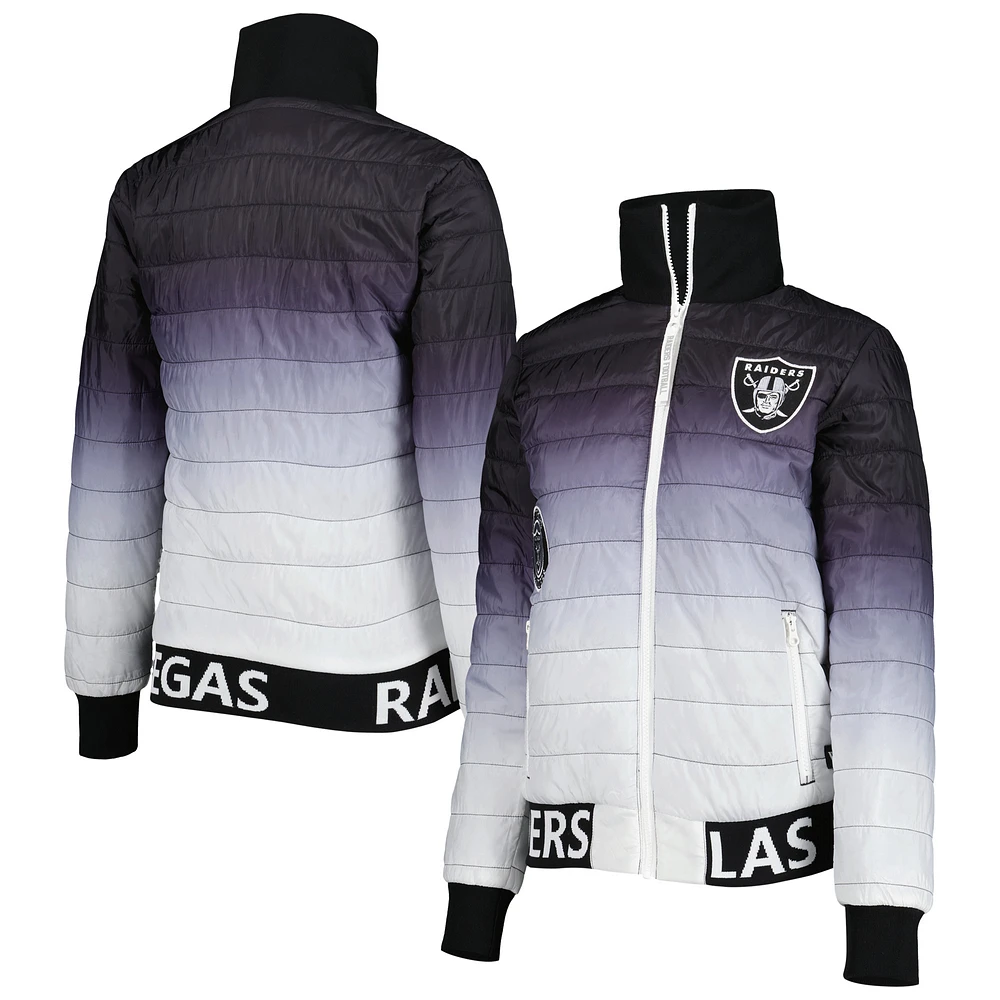 Women's The Wild Collective Black/Silver Las Vegas Raiders Color Block Full-Zip Puffer Jacket