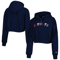 Women's The Wild Collective Navy New England Patriots Cropped Pullover Hoodie