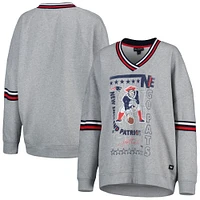 Women's The Wild Collective Heather Gray New England Patriots Vintage V-Neck Pullover Sweatshirt