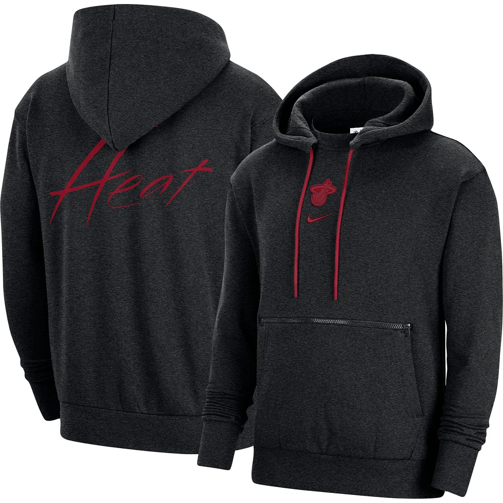 Men's Nike Heather Black Miami Heat Courtside Versus Flight Pullover Hoodie