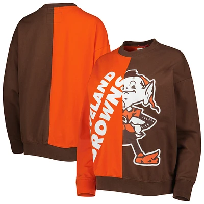 Women's Mitchell & Ness Orange/Brown Cleveland Browns Big Face Pullover Sweatshirt