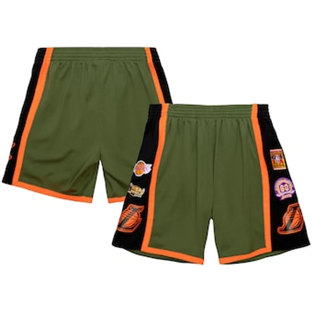 Men's Mitchell & Ness Olive Los Angeles Lakers Hardwood Classics Flight Edition Swingman - Shorts