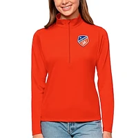 Women's Antigua Orange FC Cincinnati Tribute Quarter-Zip Pullover Top