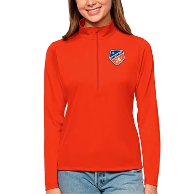 Women's Antigua Orange FC Cincinnati Tribute Quarter-Zip Pullover Top