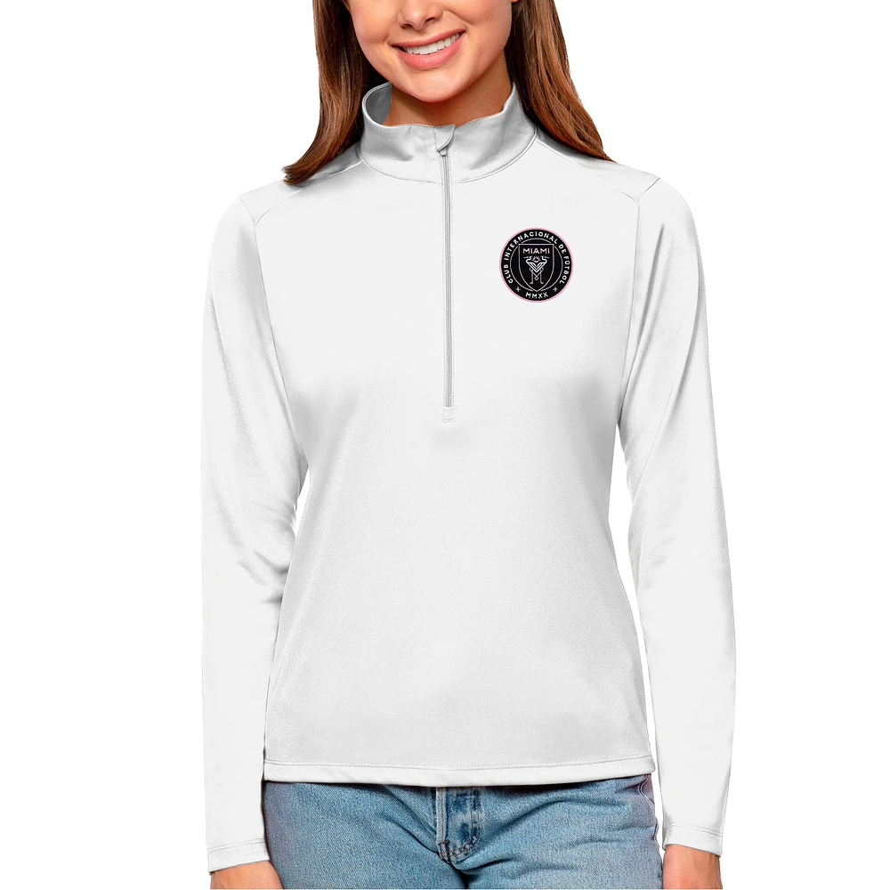 Women's Antigua White Inter Miami CF Tribute Quarter-Zip Pullover Top