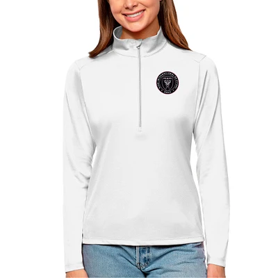 Women's Antigua White Inter Miami CF Tribute Quarter-Zip Pullover Top