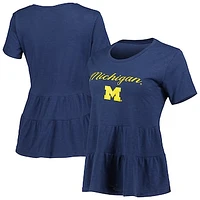 Women's Navy Michigan Wolverines Willow Ruffle-Bottom T-Shirt