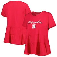 Women's Scarlet Nebraska Huskers Willow Ruffle-Bottom T-Shirt