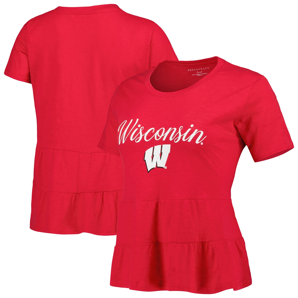 Women's Red Wisconsin Badgers Willow Ruffle-Bottom T-Shirt