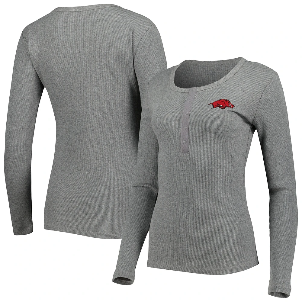 Women's Gray Arkansas Razorbacks Harper Henley Long Sleeve T-Shirt