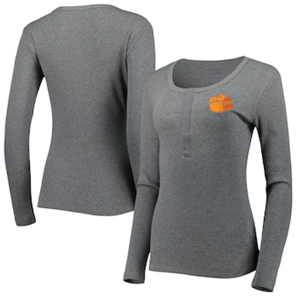 Women's Gray Clemson Tigers Harper Henley Long Sleeve T-Shirt