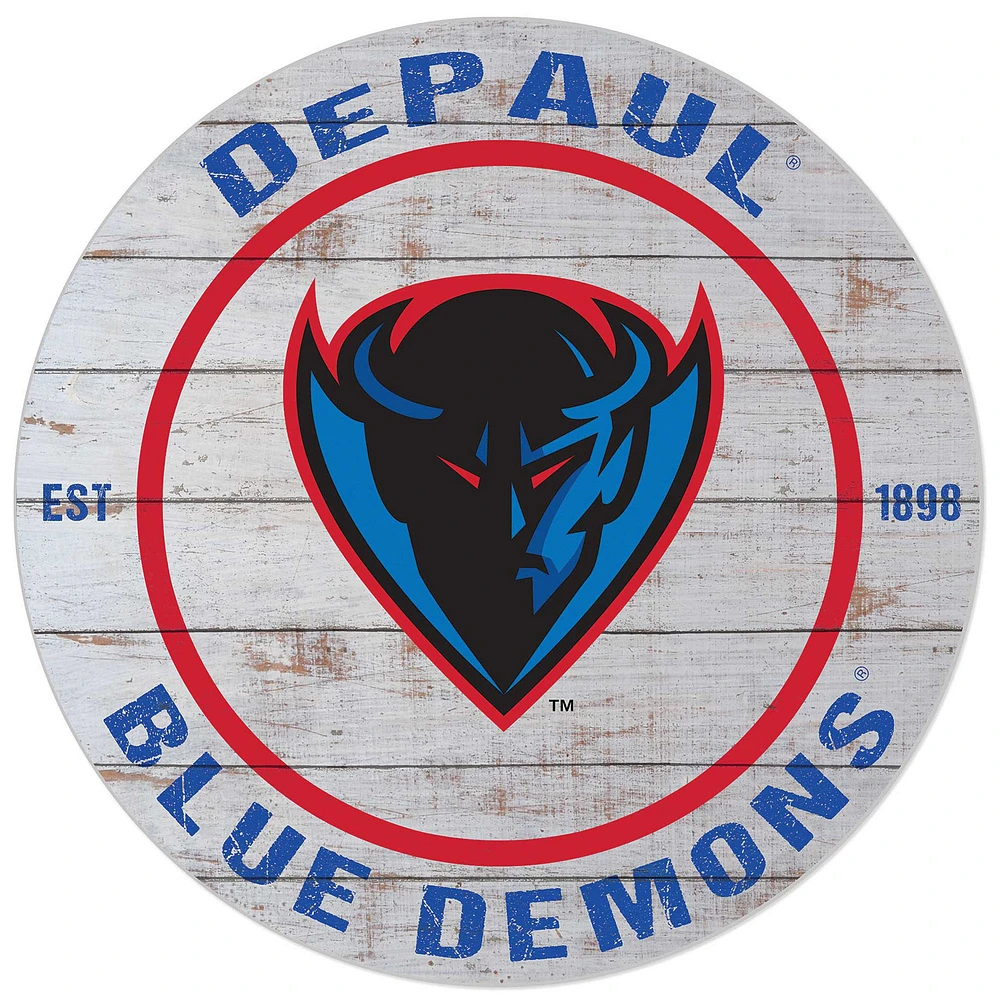 White DePaul Blue Demons 20'' x 20'' Indoor/Outdoor Weathered Circle Sign