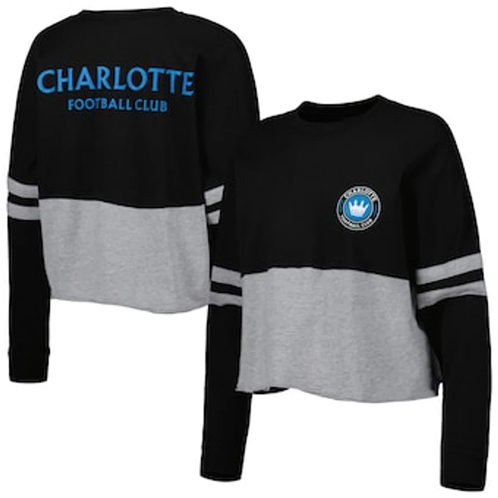 Women's Black Charlotte FC Cropped Retro Jersey Long Sleeve T-Shirt