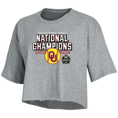 Women's Champion Heathered Gray Oklahoma Sooners 2022 NCAA Softball College World Series Champions Locker Room Boyfriend Cropped T-Shirt