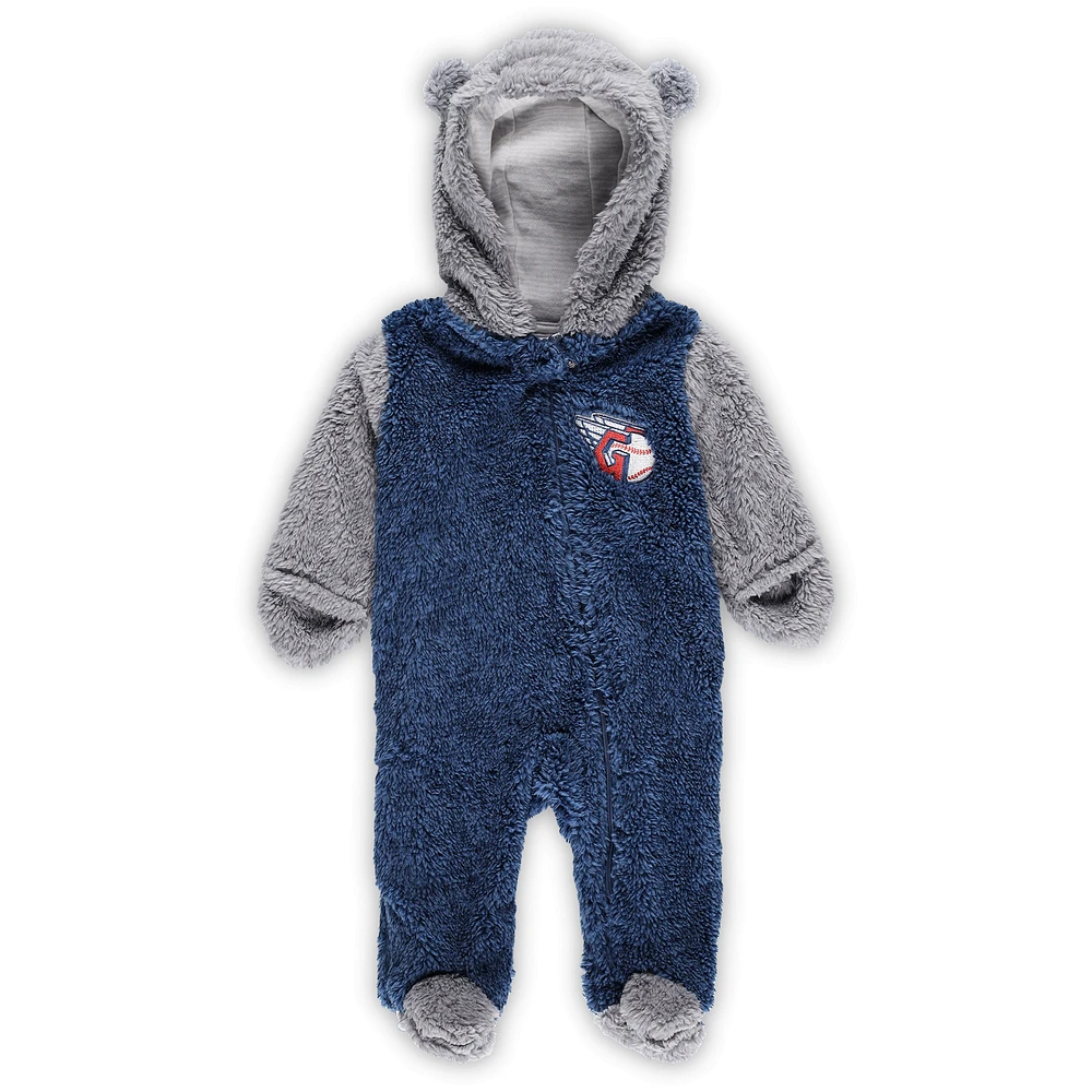 Newborn and Infant Navy/Gray Cleveland Guardians Game Nap Teddy Fleece Bunting Full-Zip Sleeper