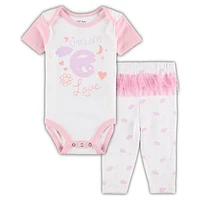 Newborn & Infant White/Pink Chicago Cubs Spreading Love Bodysuit Tutu with Leggings Set