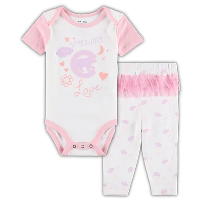 Newborn & Infant White/Pink Chicago Cubs Spreading Love Bodysuit Tutu with Leggings Set