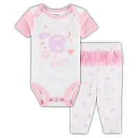 Newborn & Infant White/Pink Chicago Cubs Spreading Love Bodysuit Tutu with Leggings Set