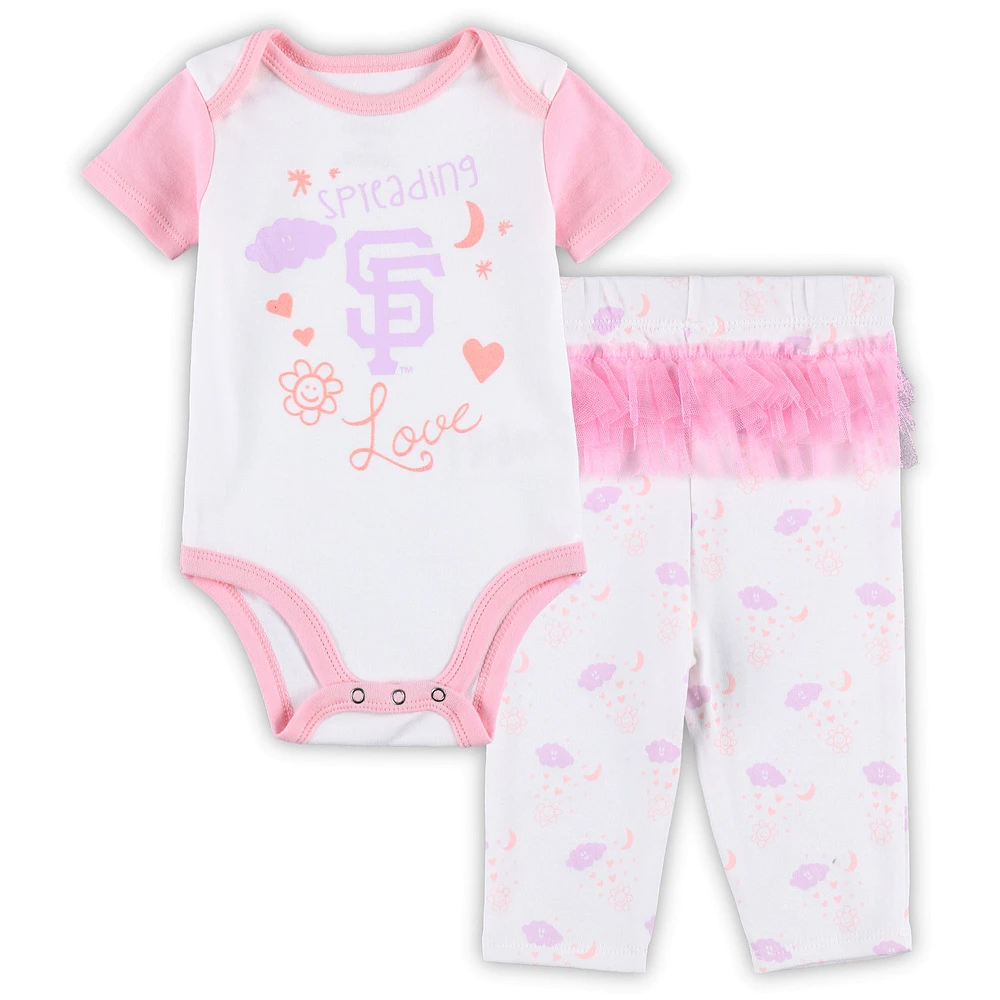 Newborn & Infant White/Pink San Francisco Giants Spreading Love Bodysuit Tutu with Leggings Set