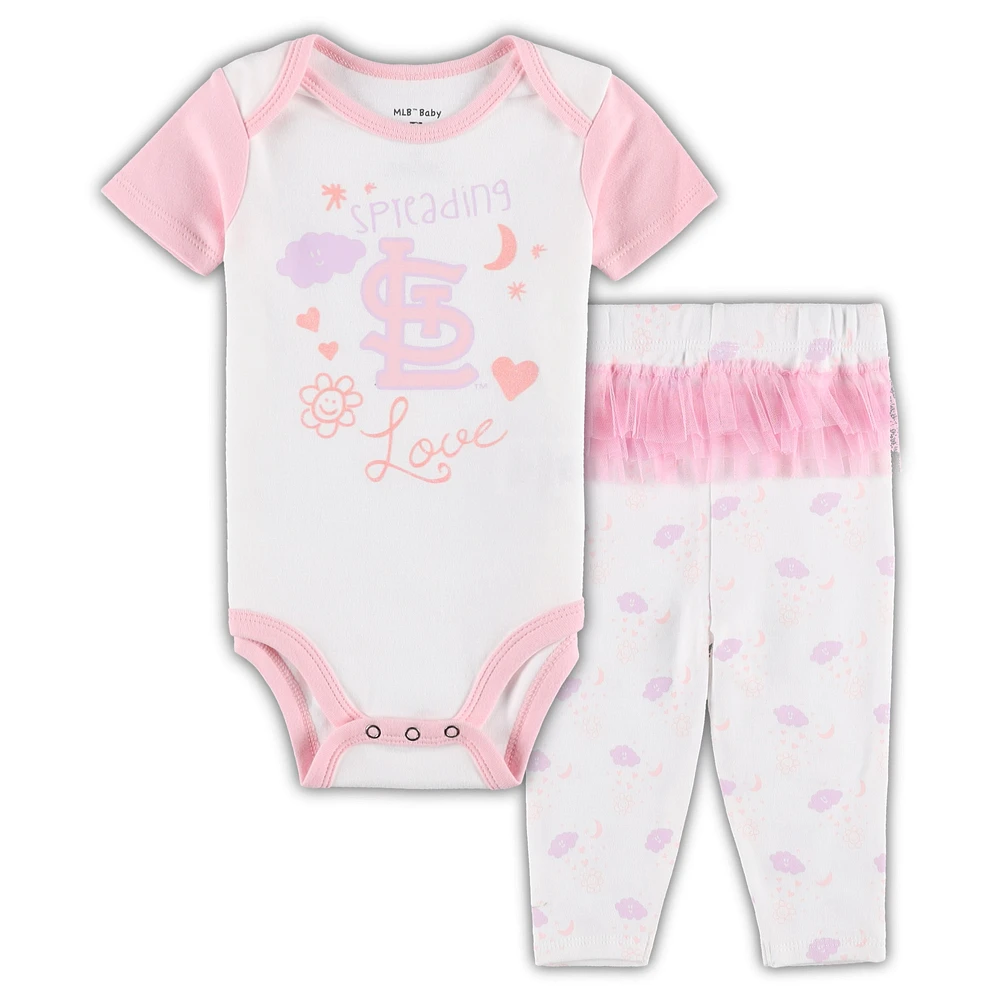 Newborn & Infant White/Pink St. Louis Cardinals Spreading Love Bodysuit Tutu with Leggings Set