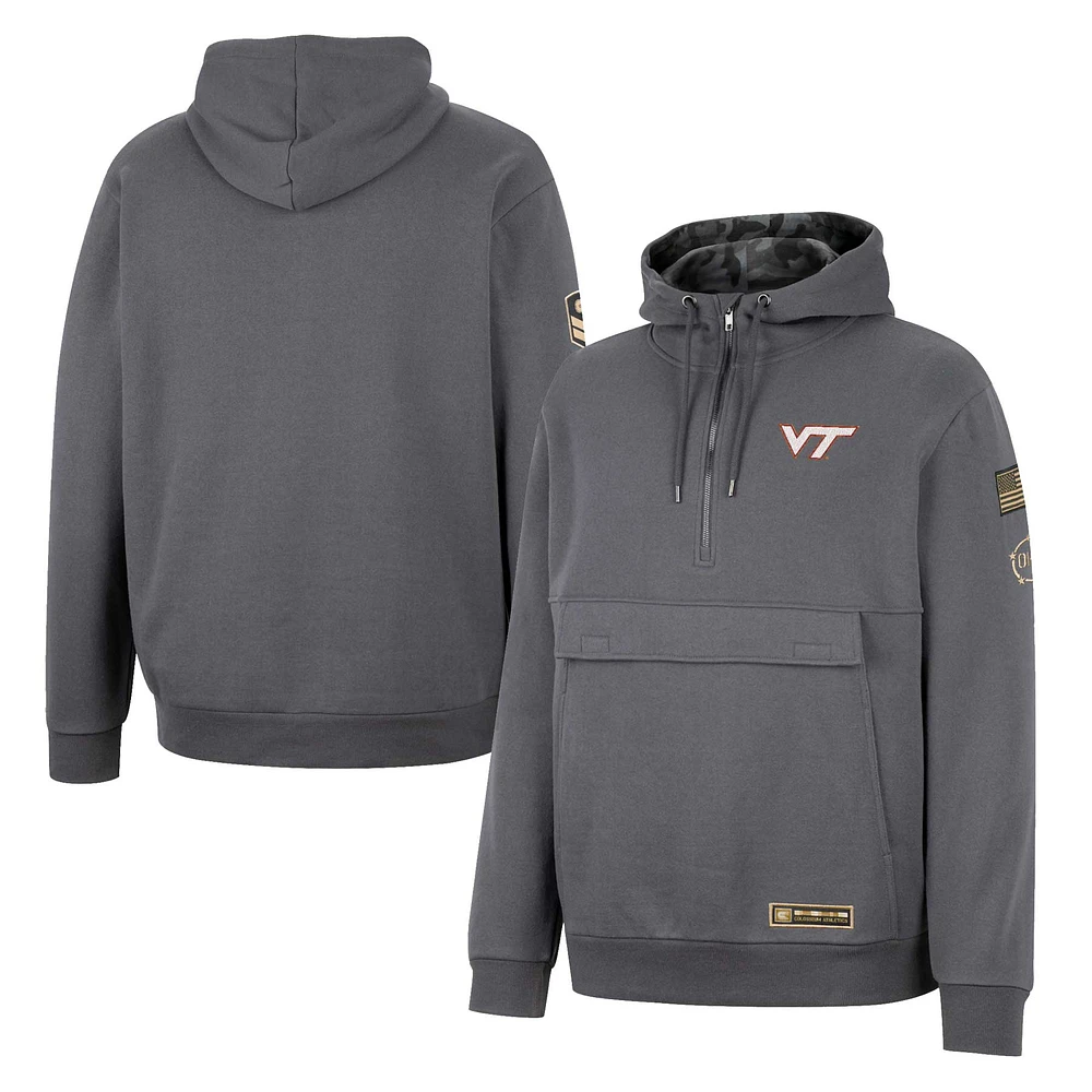 Men's Colosseum Charcoal Virginia Tech Hokies OHT Military Appreciation Quarter-Zip Hoodie