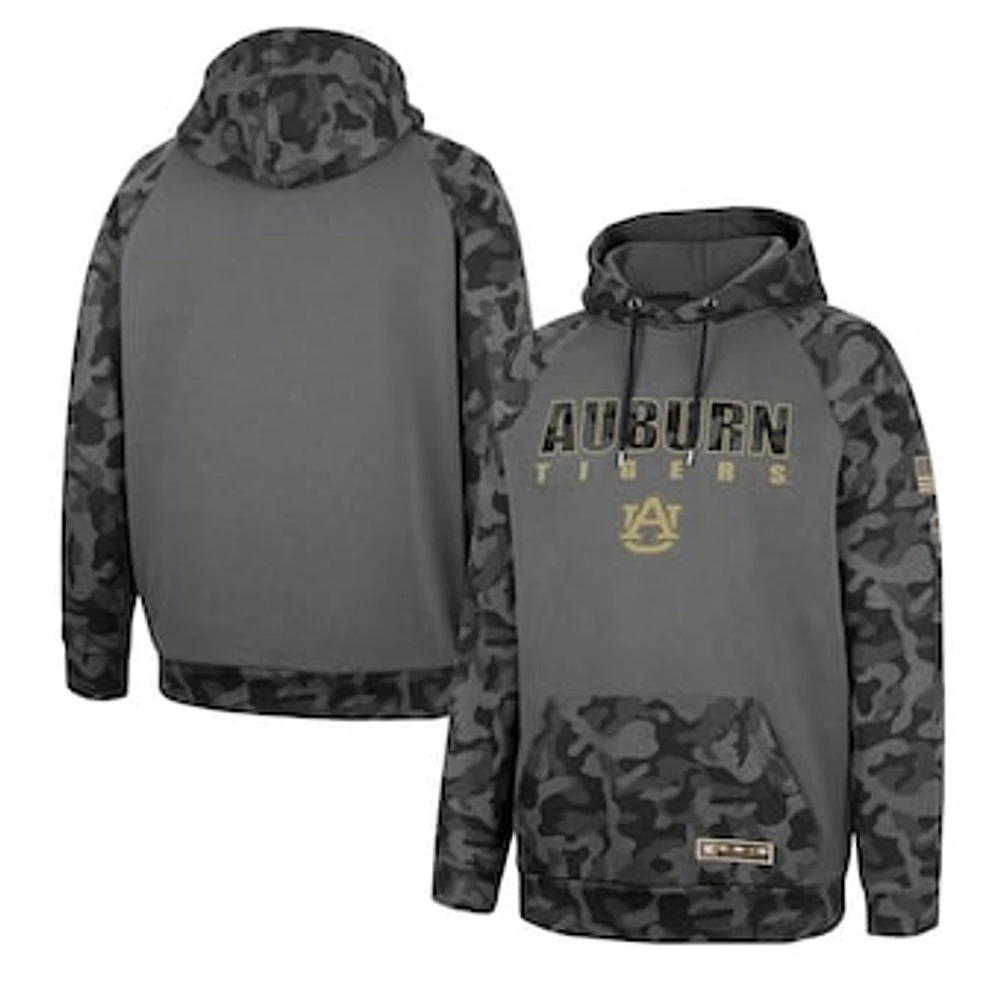 Men's Colosseum Charcoal Auburn Tigers OHT Military Appreciation Camo Stack Raglan Pullover Hoodie