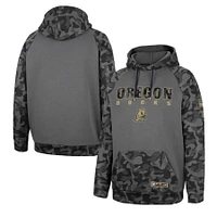 Men's Colosseum Charcoal Oregon Ducks OHT Military Appreciation Camo Stack Raglan Pullover Hoodie