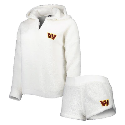 Women's Concepts Sport Cream Washington Commanders Fluffy Hoodie Top & Shorts Set