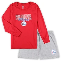 Women's Concepts Sport Red/Heather Gray Philadelphia 76ers Plus Long Sleeve T-Shirt and Shorts Sleep Set