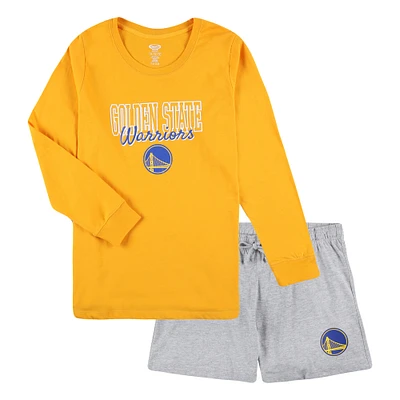 Women's Concepts Sport Gold/Heather Gray Los Angeles Lakers Plus Long Sleeve T-Shirt and Shorts Sleep Set