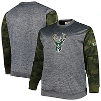 Men's Fanatics Heather Charcoal Milwaukee Bucks Big & Tall Camo Stitched Sweatshirt