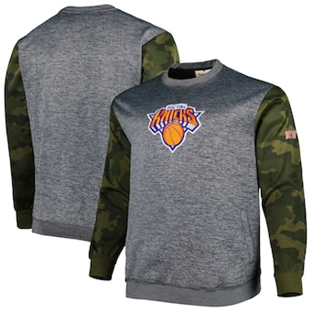 Men's Fanatics Heather Charcoal New York Knicks Big & Tall Camo Stitched Sweatshirt