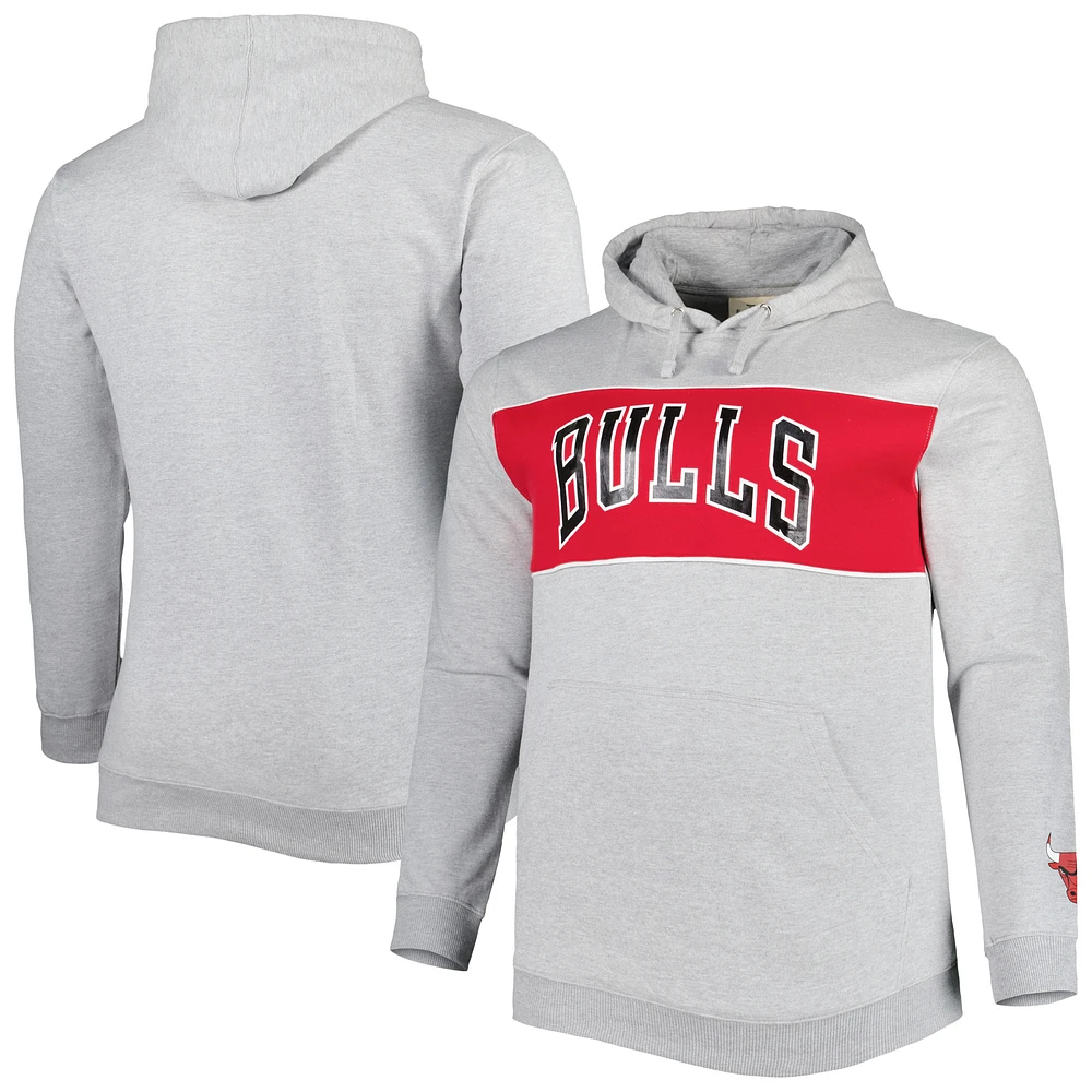 Men's Fanatics Heather Gray Chicago Bulls Big & Tall Wordmark Pullover Hoodie