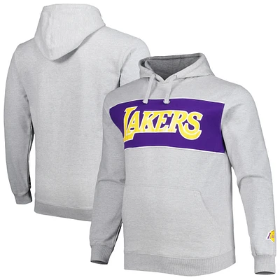 Men's Fanatics Heather Gray Los Angeles Lakers Big & Tall Wordmark Pullover Hoodie