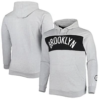 Men's Fanatics Heather Gray Brooklyn Nets Big & Tall Wordmark Pullover Hoodie