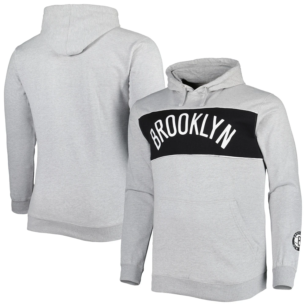 Men's Fanatics Heather Gray Brooklyn Nets Big & Tall Wordmark Pullover Hoodie