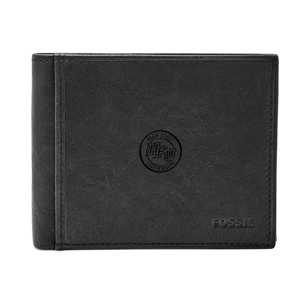 Men's Fossil Black High Point Panthers Leather Ingram RFID Flip ID Bifold Wallet