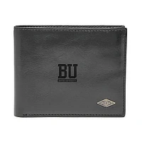 Men's Fossil Black Boston University Leather Ryan RFID Flip ID Bifold Wallet