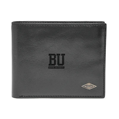 Men's Fossil Black Boston University Leather Ryan RFID Flip ID Bifold Wallet