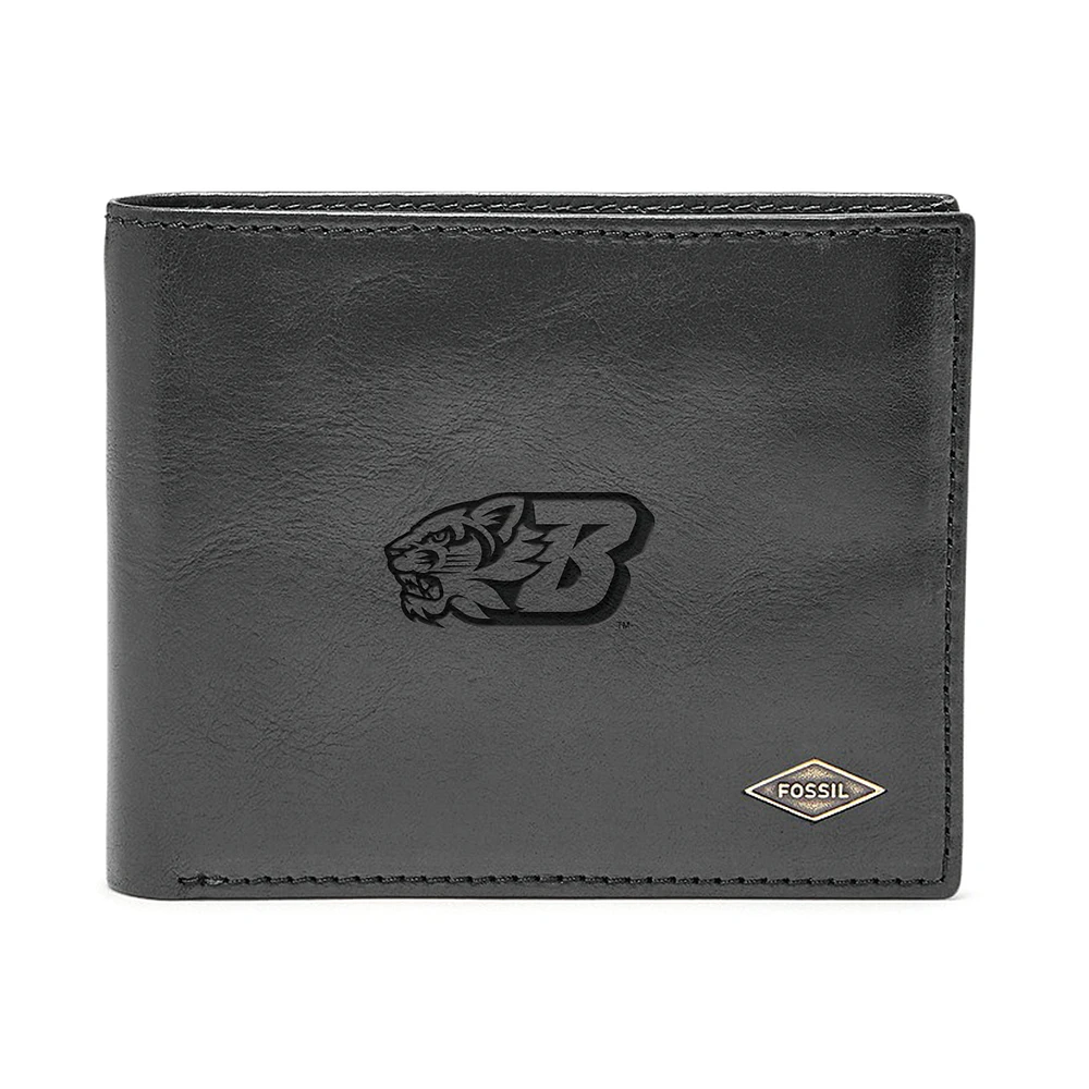 Men's Fossil Black Binghamton Bearcats Leather Ryan RFID Flip ID Bifold Wallet