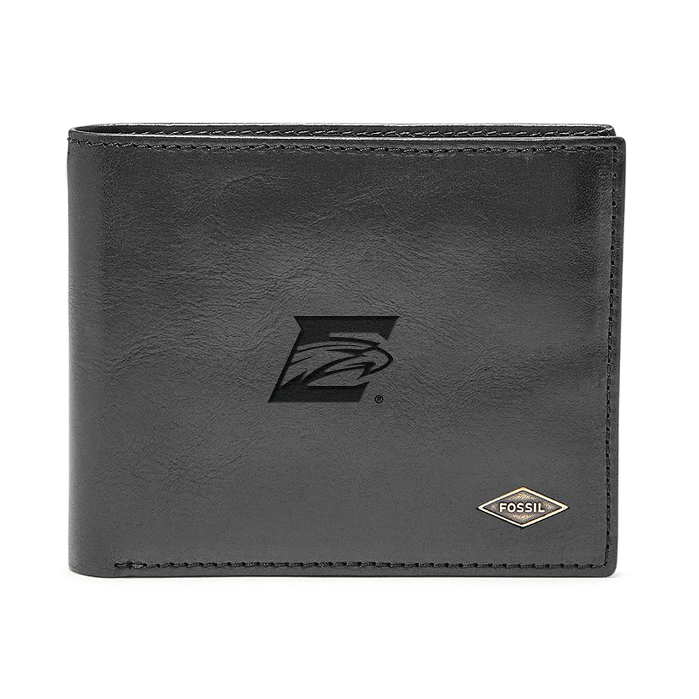 Men's Fossil Black Emory Eagles Leather Ryan RFID Flip ID Bifold Wallet