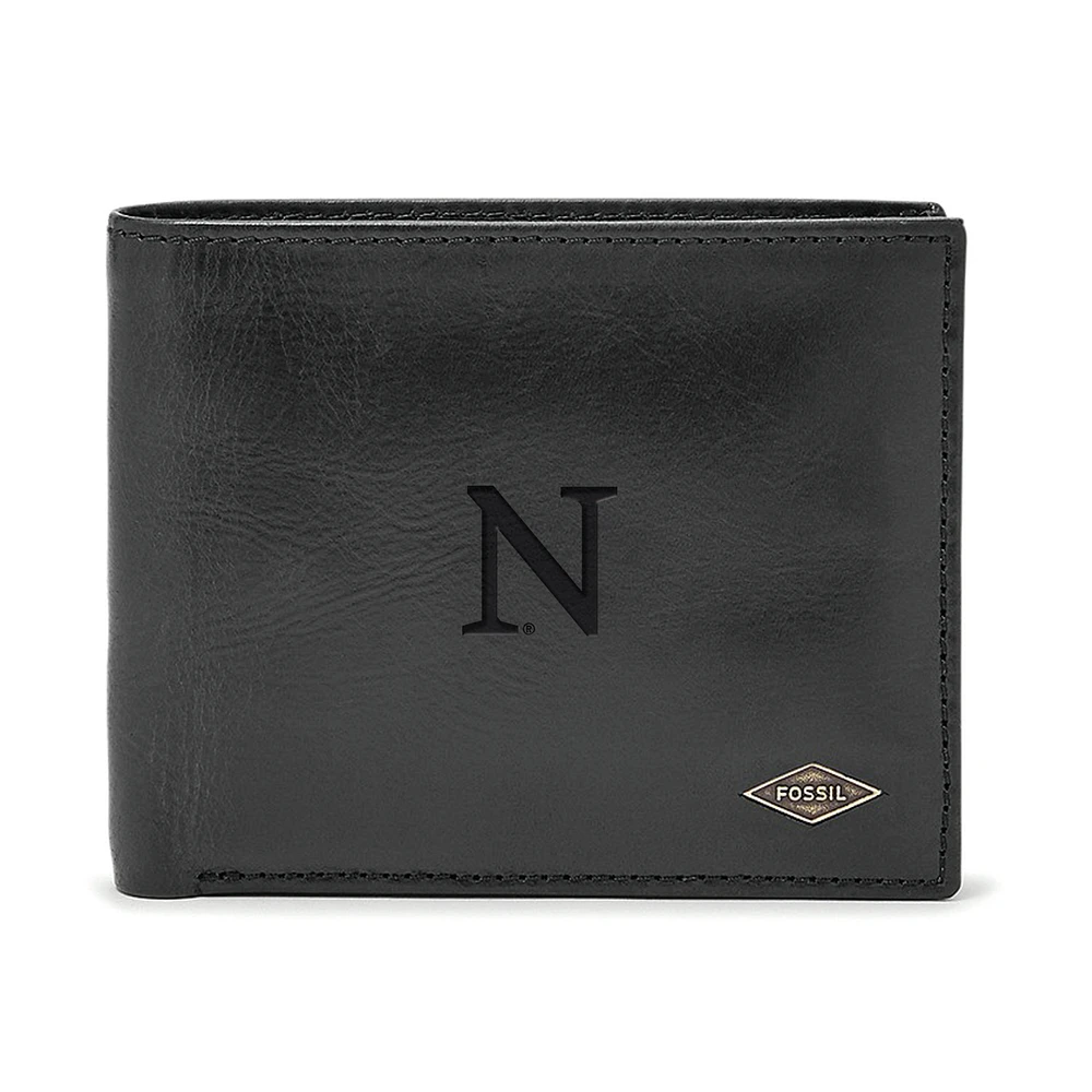 Men's Fossil Black Northwestern Wildcats Leather Ryan RFID Passcase Wallet