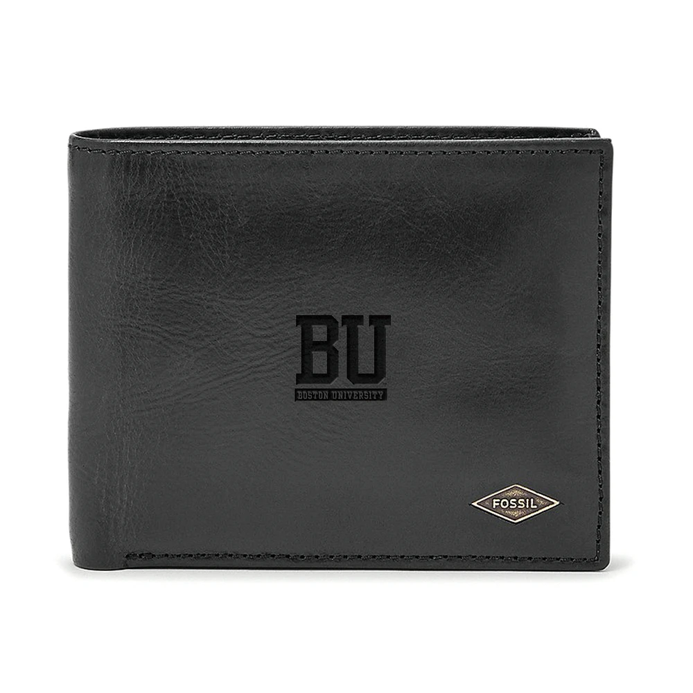 Men's Fossil Black Boston University Leather Ryan RFID Passcase Wallet