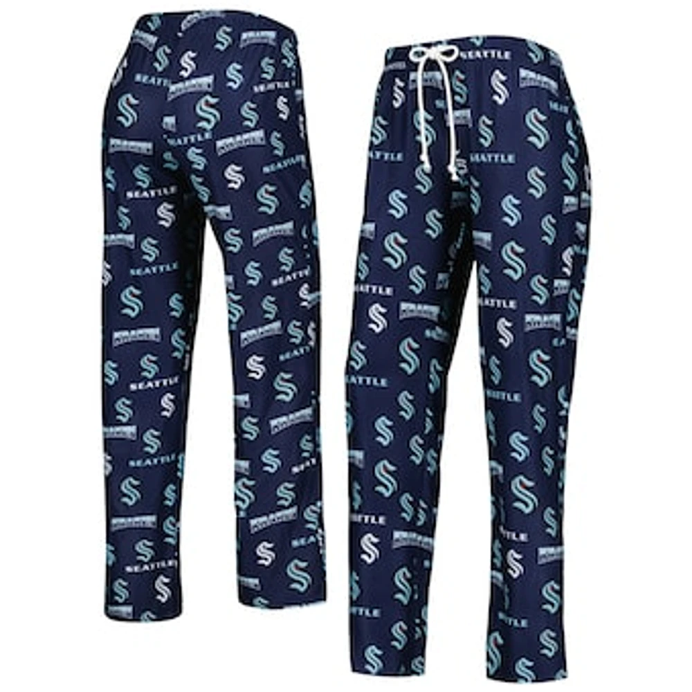 Women's Concepts Sport Deep Sea Blue Seattle Kraken Breakthrough Allover Logo Sleep Pants