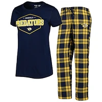 Women's Concepts Sport Navy/Gold Nashville Predators Badge T-Shirt & Pants Sleep Set